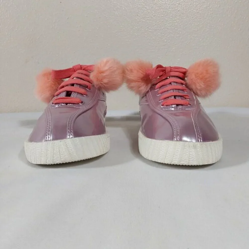 Tretorn Youth Lavender Iridescent Metallic Sneakers w Orange Pom Pom Laces - 3
